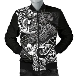 Vanuatu Polynesian Mens Bomber Jacket  -White Shark Polynesian Tattoo