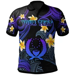 Pohnpei Polo Shirt - Custom Personalised Polynesian Waves with Plumeria Flowers (Blue)