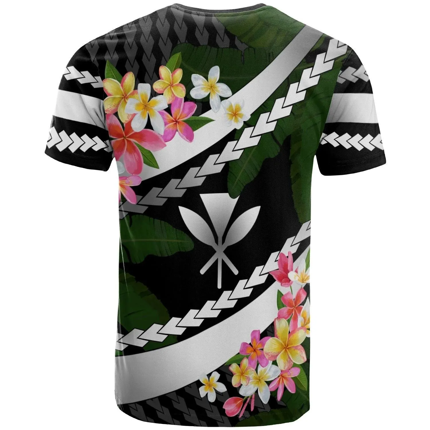 Polynesian Hawaii T-Shirt Kanaka Maoli White - Banana Leaf Plumeria - BN11