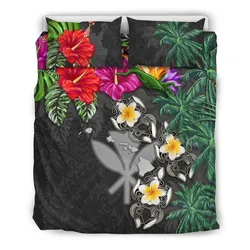 FamilyGater Bedding Set - Cover and Pillow Cases Kanaka Maoli (Hawaiian) - Hibiscus Turtle Tattoo Gray A02