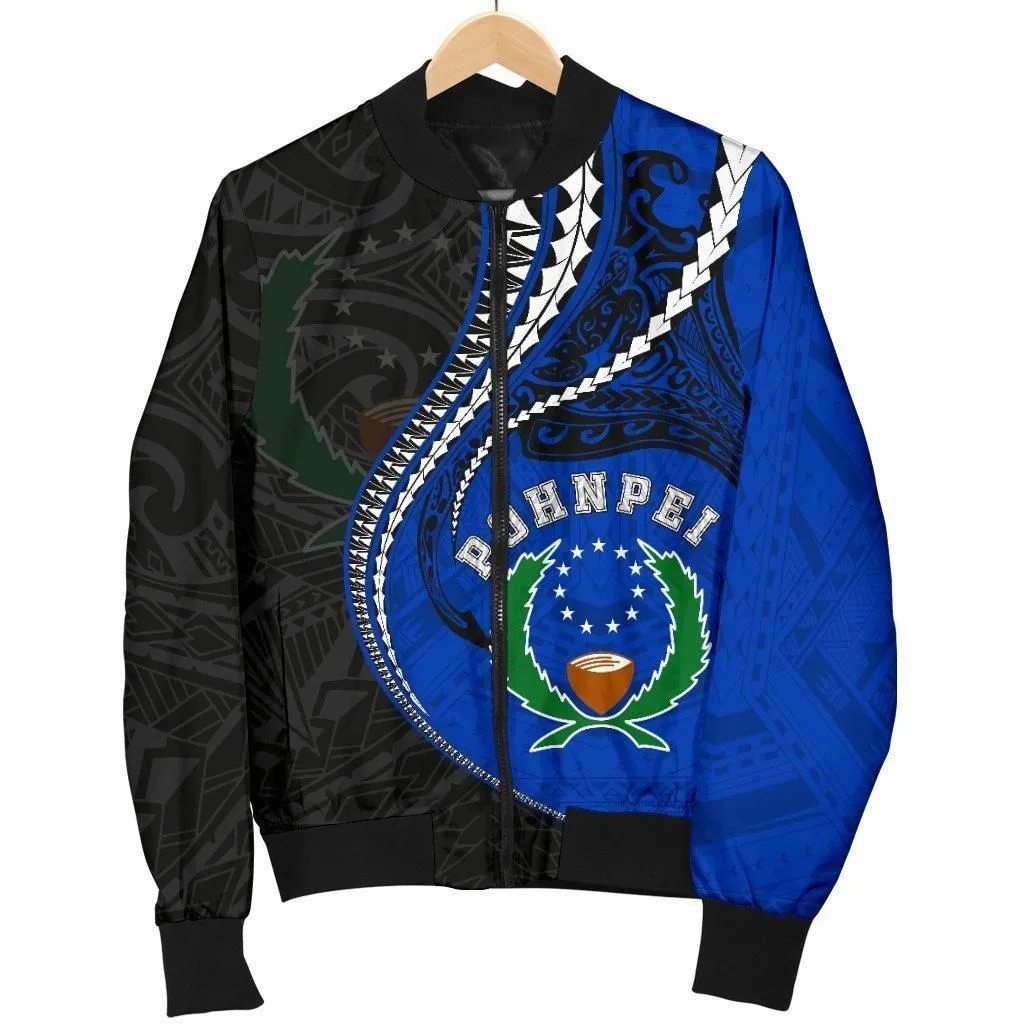 Pohnpei Mens Bomber Jacket Kanaloa Tatau Black