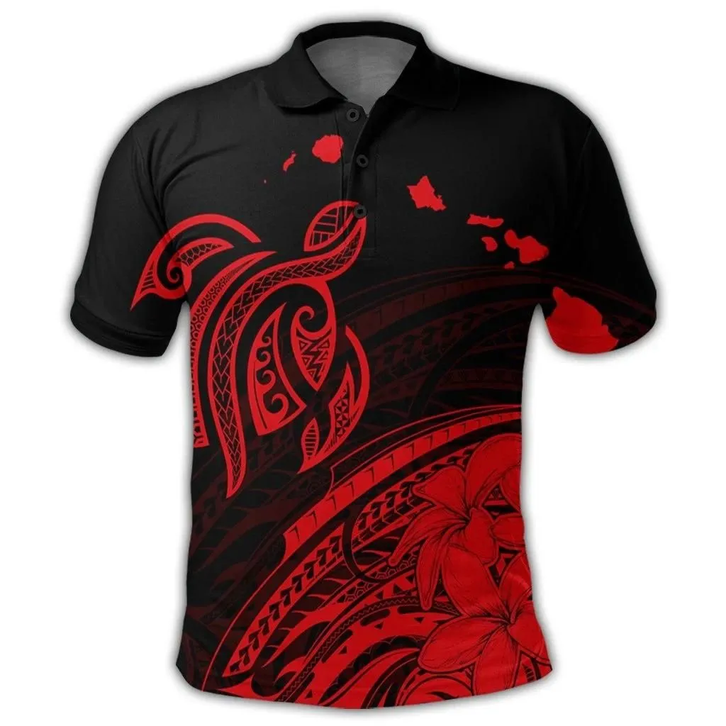 Alohawaii Shirt - Hawaii Turtle Polynesian Map Plumeria Polo Shirt Red - AH - JR