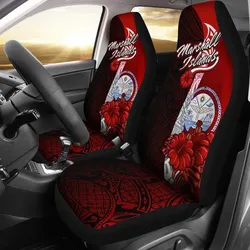 Marshall Islands Polynesian Car Seat Covers - Coat Of Arm With Hibiscus