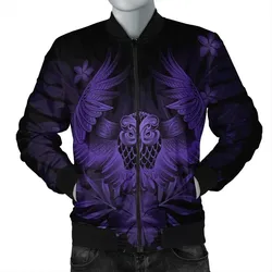 FamilyGater Jacket - Hawaiian Owl Hibiscus Plumeria Polynesian Bomber Jacket - Purple - AH - J4R