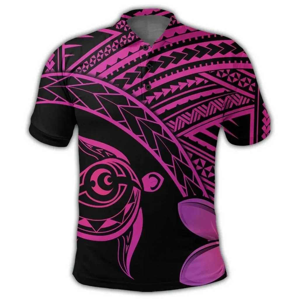 Alohawaii Shirt - Hawaiian Turtle Plumeria Kakau Polynesian Quilt Polo Shirt Neo Pink AH - J0R
