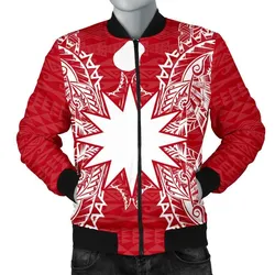 Nauru Polynesian Mens Bomber Jacket Map Red White