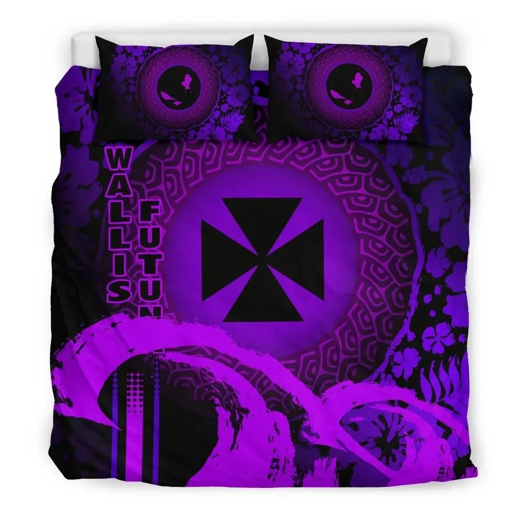 Wallis And Futuna Bedding Set - Hibiscus And Wave Purple K7