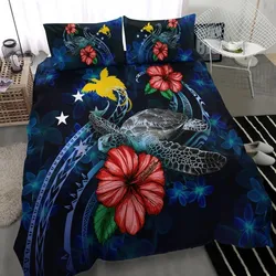 Vibe Hoodie Papua New Guinea Polynesian Bedding Set - Blue Turtle Hibiscus