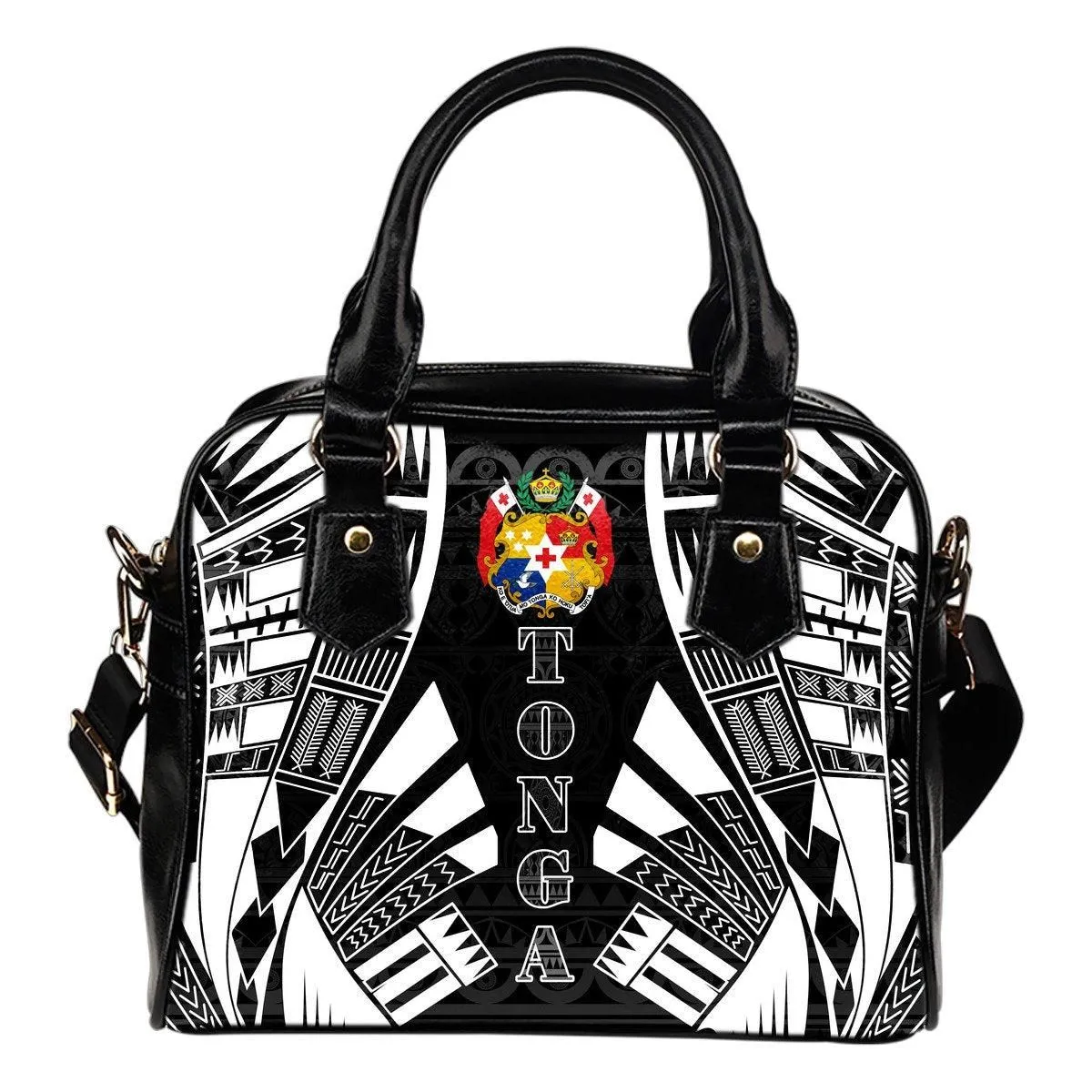 Tonga Shoulder Handbag - Polynesian Tattoo Black