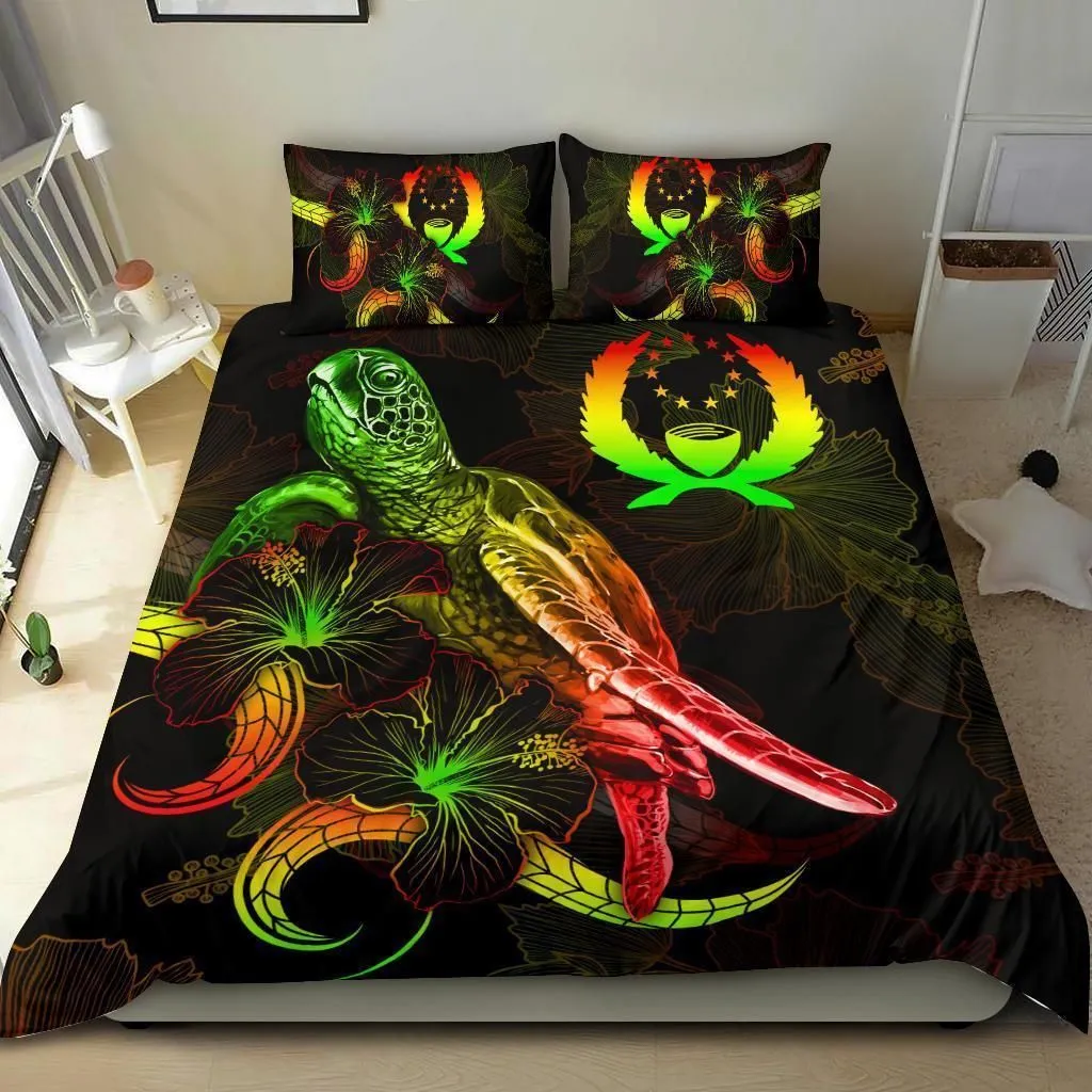 Pohnpei Polynesian Bedding Set - Turtle With Blooming Hibiscus Reggae