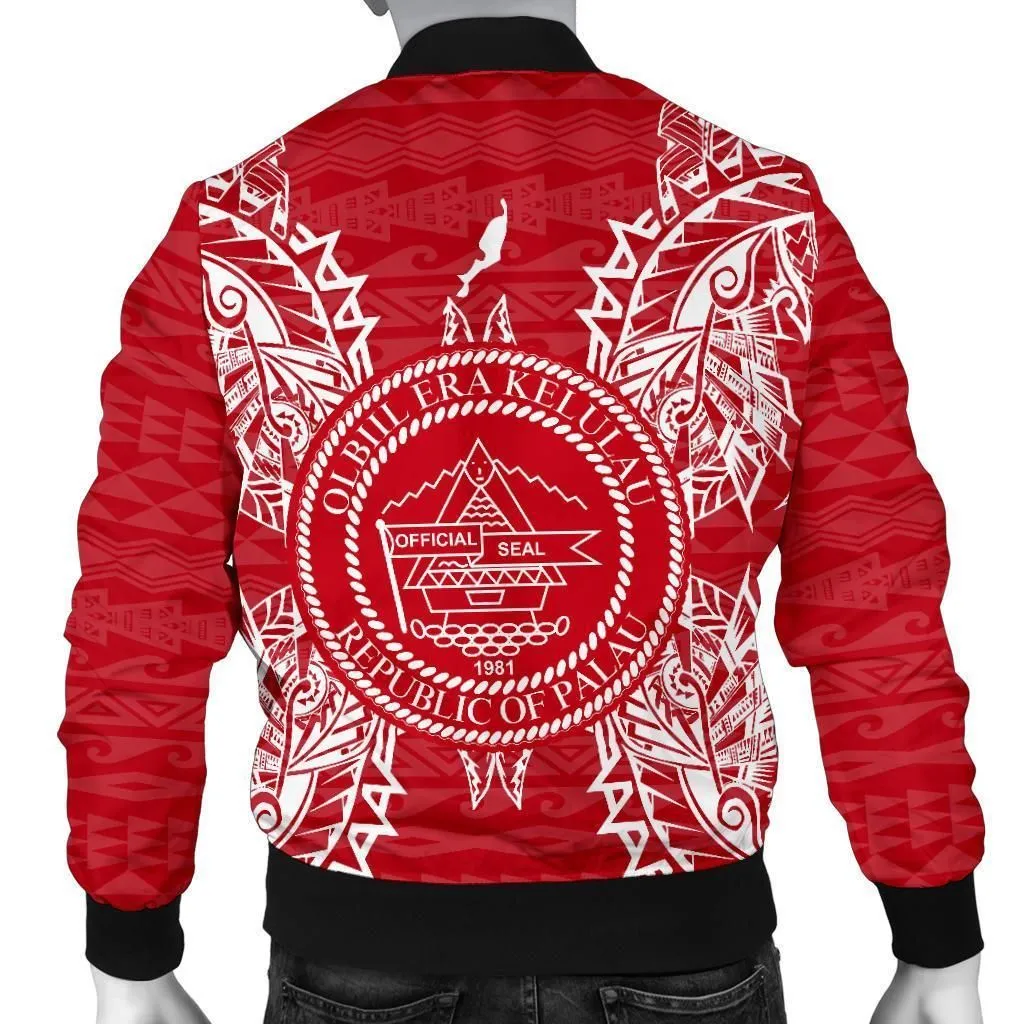 Palau Polynesian Mens Bomber Jacket Map Red White