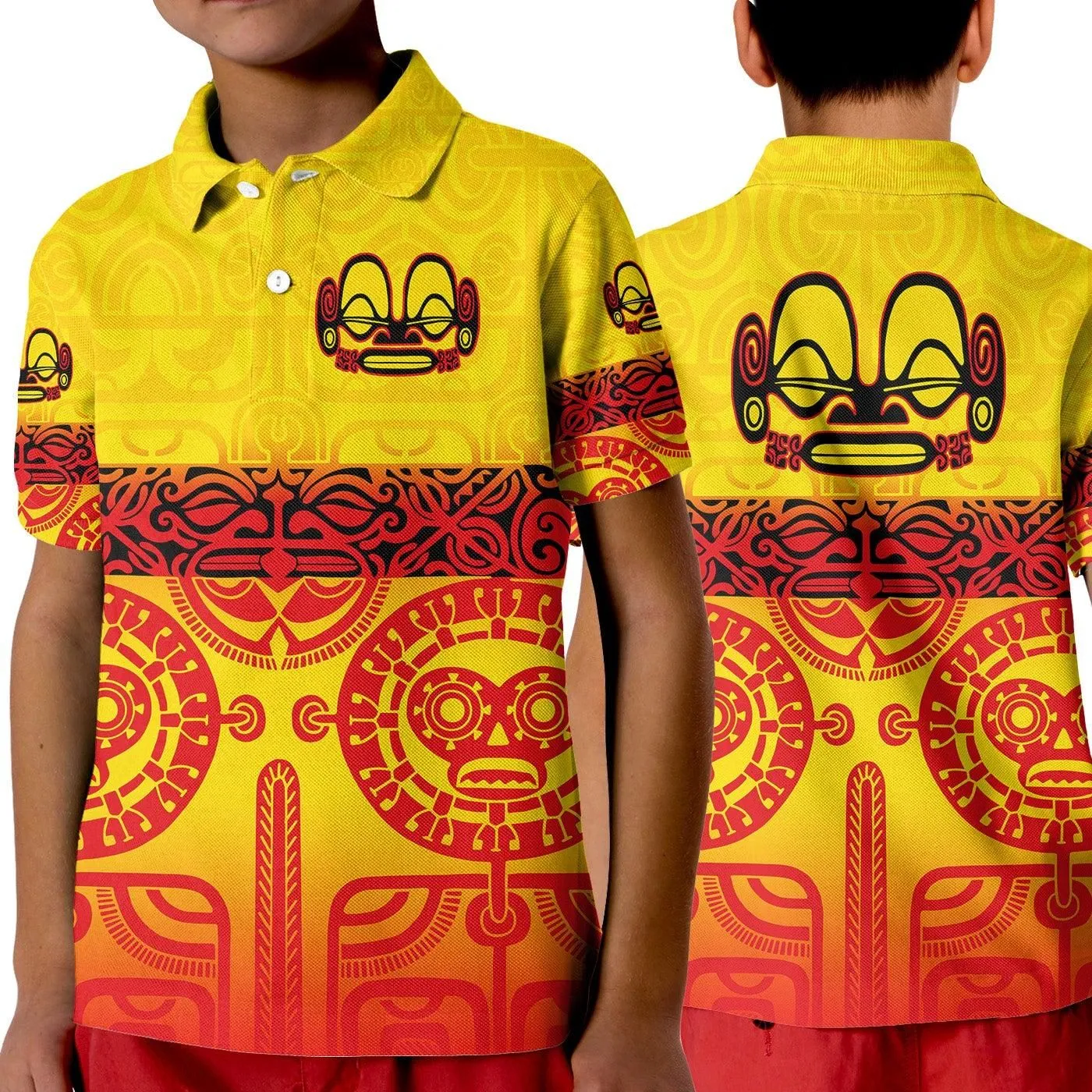 Marquesas Islands Polo Shirt KID Marquesan Tattoo Special Style - Gradient Yellow LT8