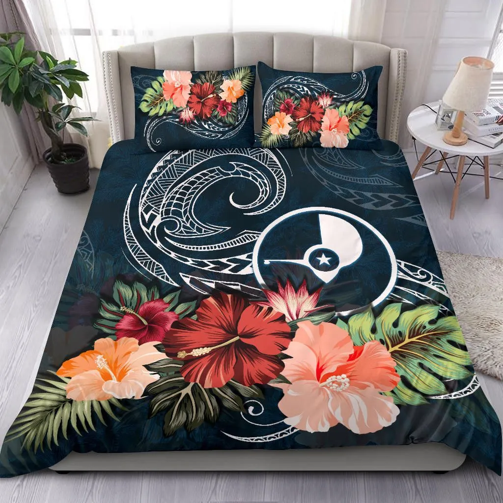 Yap Bedding Set Yap Hibiscus Polynesian Wave Coat Of Arms Duvet Cover TH5