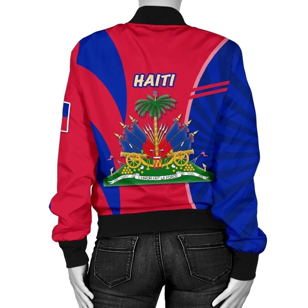 Coat of Arms Haiti Women Bomber Jacket Circle Stripes