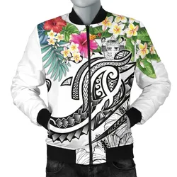 Fiji Polynesian Bomber Jacket - Summer Plumeria (White)