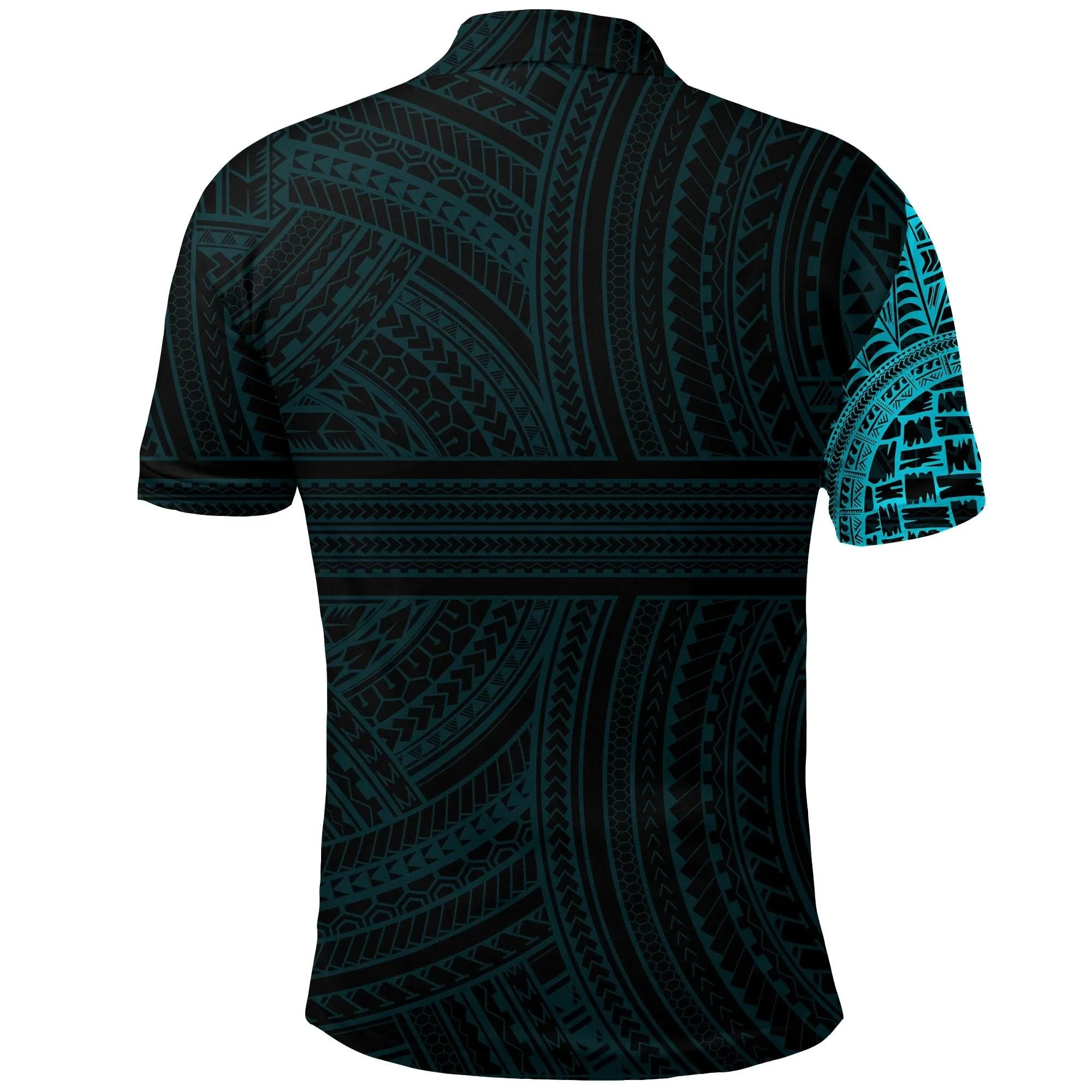 Alohawaii Shirt - Polo Shirt Polynesian Tattoo Style Cyan A27