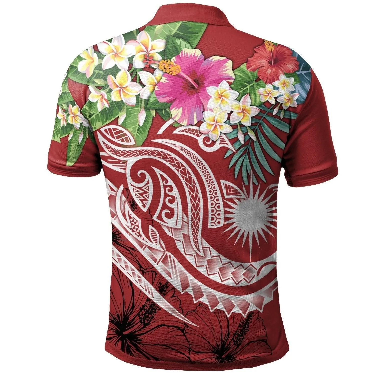 Marshall Islands Polynesian Polo Shirt - Summer Plumeria Red