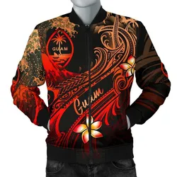 Guam Polynesian Mens Bomber Jacket - Plumeria Flowers And Waves