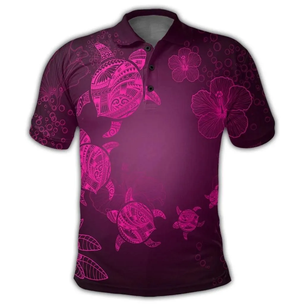 Alohawaii Shirt - Hawaiian Plumeria Hibiscus Turtle Under Sea Polynesian Polo Shirt Pink AH - J7R