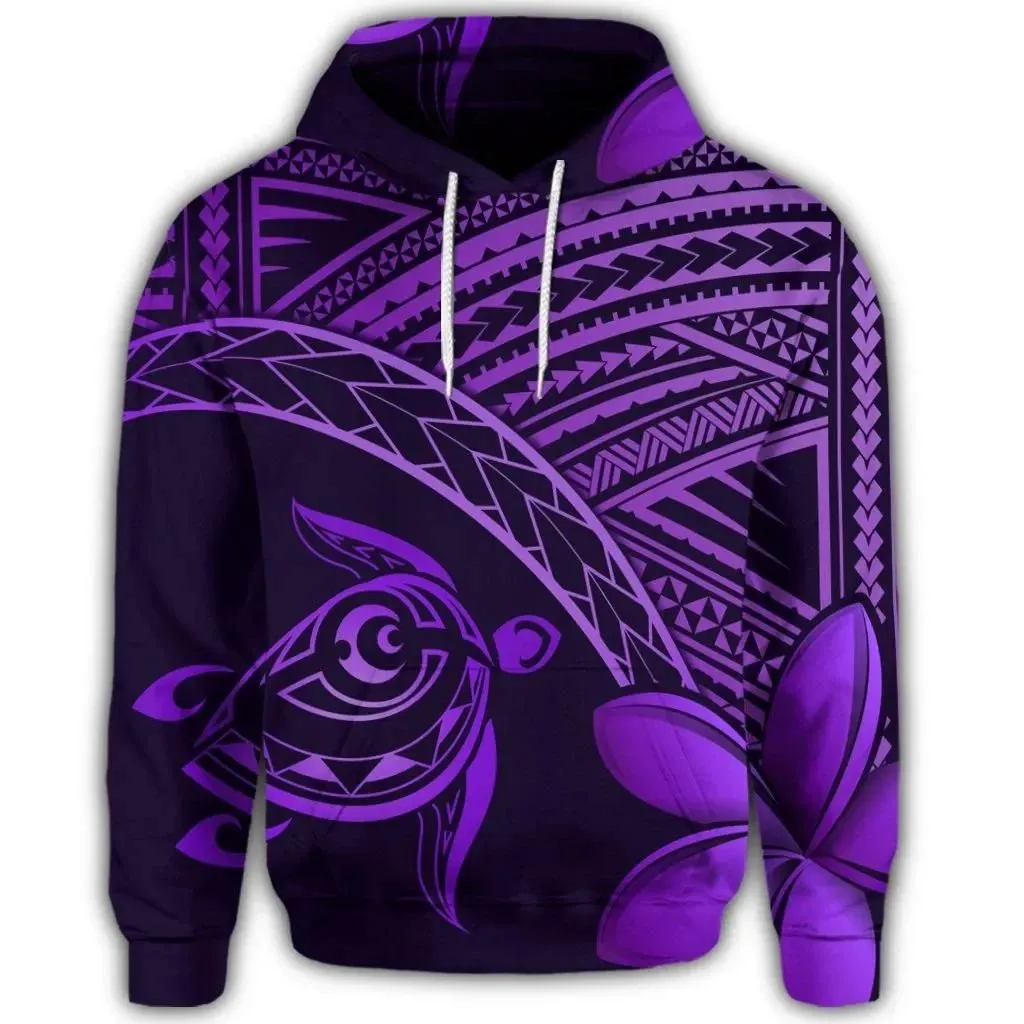Alohawaii Hoodie - Hawaiian Turtle Plumeria Kakau Polynesian Quilt Hoodie Neo Purple AH - J0R