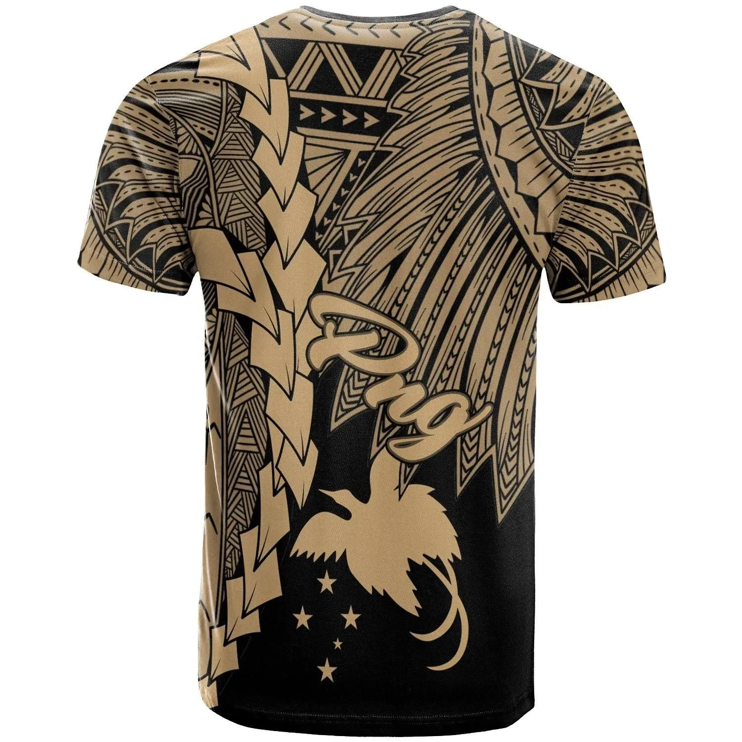Papua New Guinea Polynesian T-Shirt - Tribal Wave Tattoo Gold - BN12
