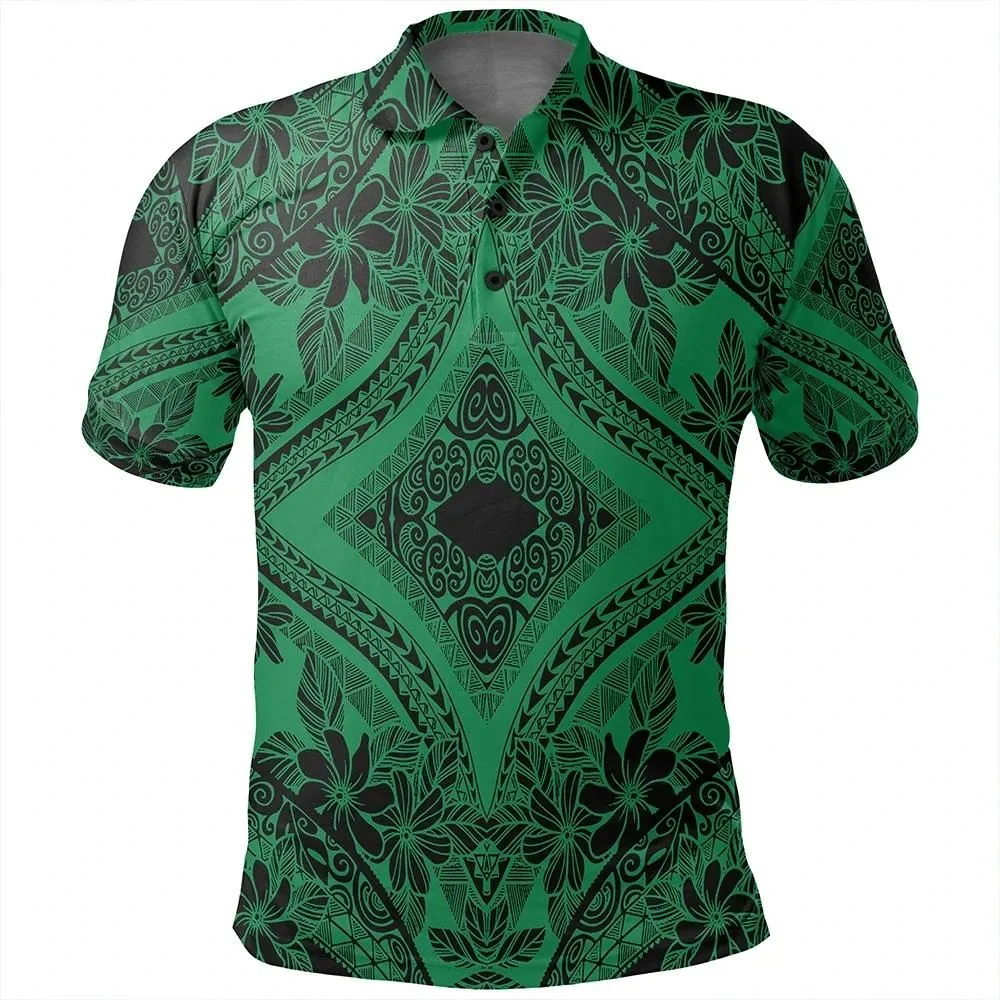 Alohawaii Shirt - Polynesian Plumeria Mix Green Black Polo Shirt - AH - JR