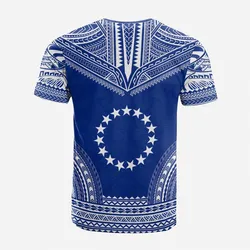 Cook Islands Custom Personalised T Shirt - Cook Islands Flag Polynesian Chief Tattoo Blue Version