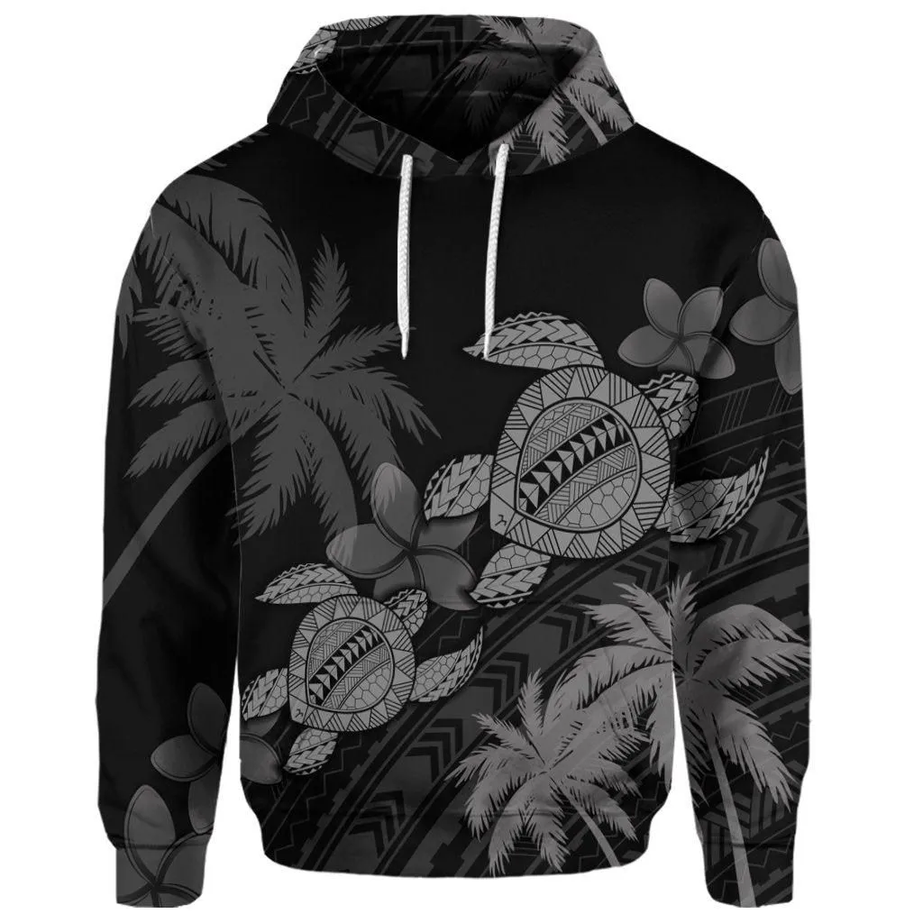 (Personalised) Hawaii Turtle Plumeria Coconut Tree Polynesian Hoodie - Gray
