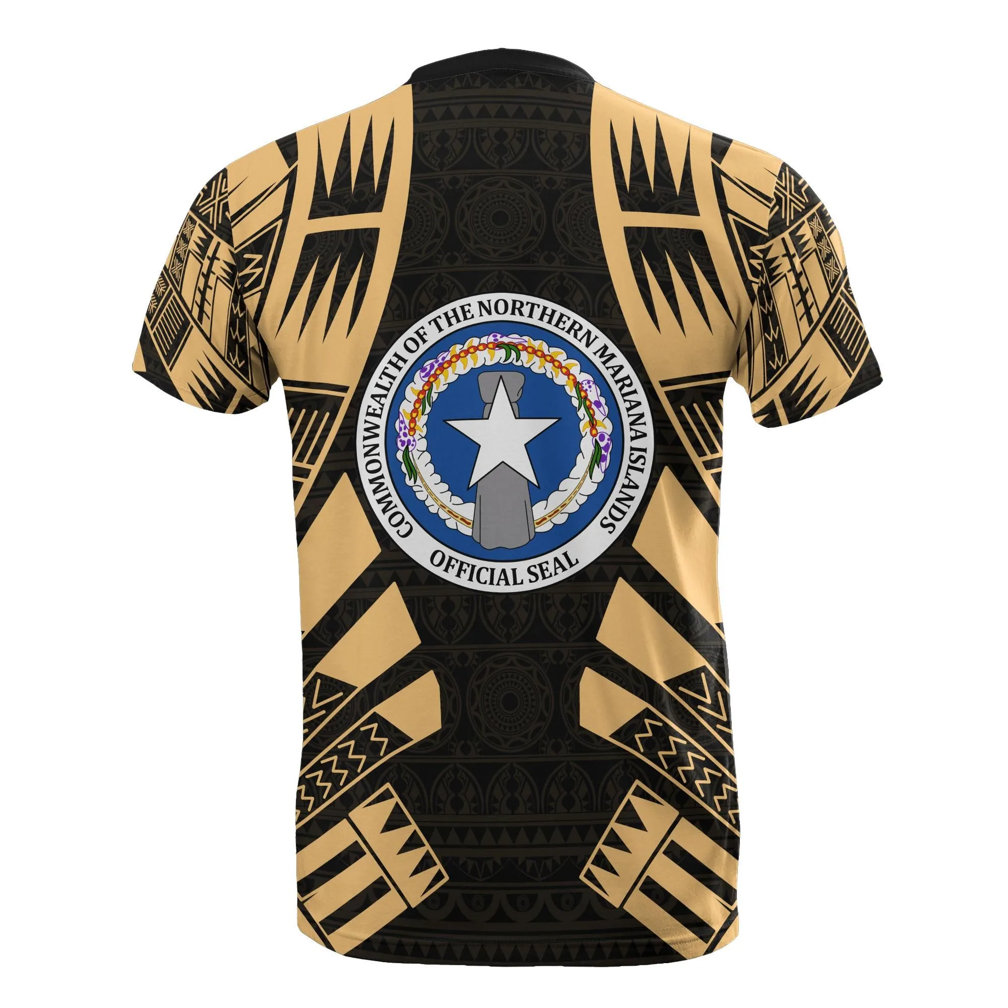 Northern Mariana Islands T shirt - C N M I FLag Polynesian Tattoo Gold Style