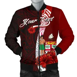 Fiji Polynesian Custom Personalised Mens Bomber Jacket - Coat Of Arm With Hibiscus