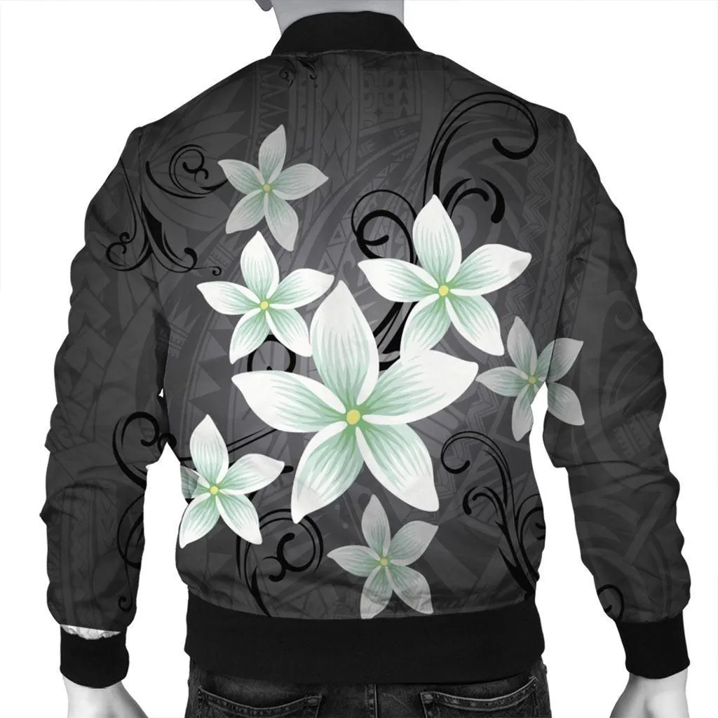 Hawaiian Plumeria Polynesian Bomber Jacket - Gray