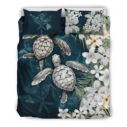 FamilyGater Bedding Set - Cover and Pillow Cases Kanaka Maoli (Hawaiian) - Sea Turtle Tropical Hibiscus And Plumeria White A24