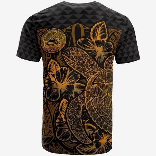 American Samoa T Shirt - American Samoa Turtle Hibiscus Gold