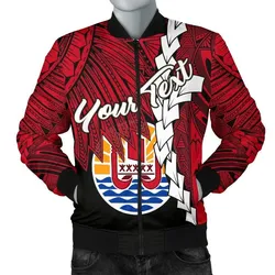 Tahiti Polynesian Custom Personalised Mens Bomber Jacket - Tribal Wave Tattoo Flag Style