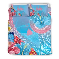 FamilyGater Home Set - Hawaii Map Sweet Dream Kanaka Polynesian Hibiscus Bedding Set - AH - J5