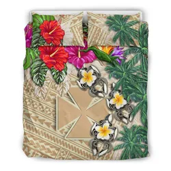 FamilyGater Bedding Set - Cover and Pillow Cases Wallis And Futuna - Hibiscus Turtle Tattoo Beige A02
