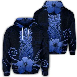 Alohawaii Hoodie - Hawaiian Polynesian Pineapple Hibiscus Hoodie - Blue - AH - J4R