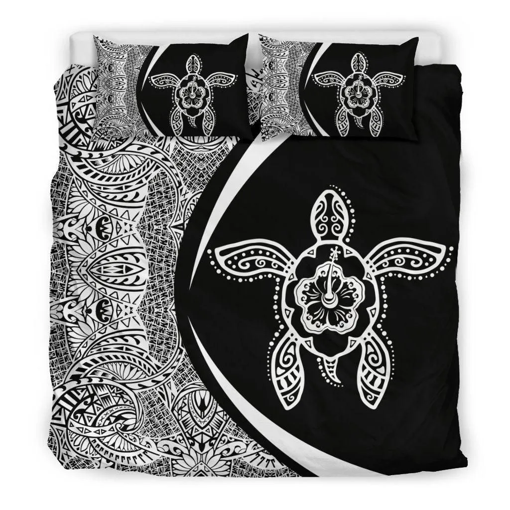Hawaiian Hibiscus Turtle Polynesian Bedding Set - Circle Style White