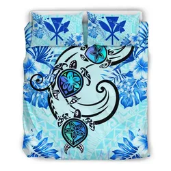 Alohawaii Home Set - Hawaii Polynesian Plumeria Hibiscus Turtle Bedding Set - AH - Jack Style - Blue - J5