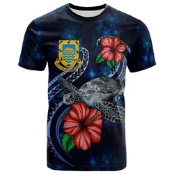 Tuvalu Polynesian T shirt - Blue Turtle Hibiscus