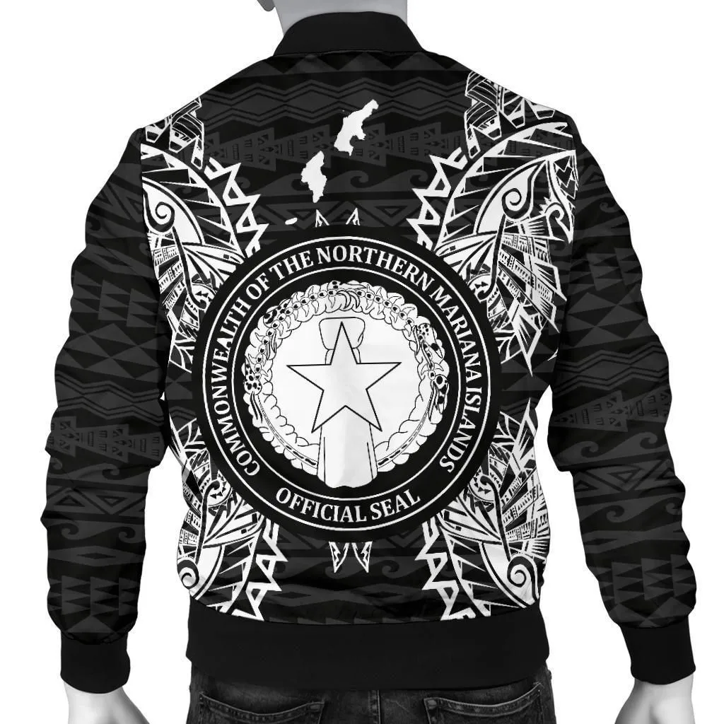 Northern Mariana Islands Polynesian Mens Bomber Jacket Map Black
