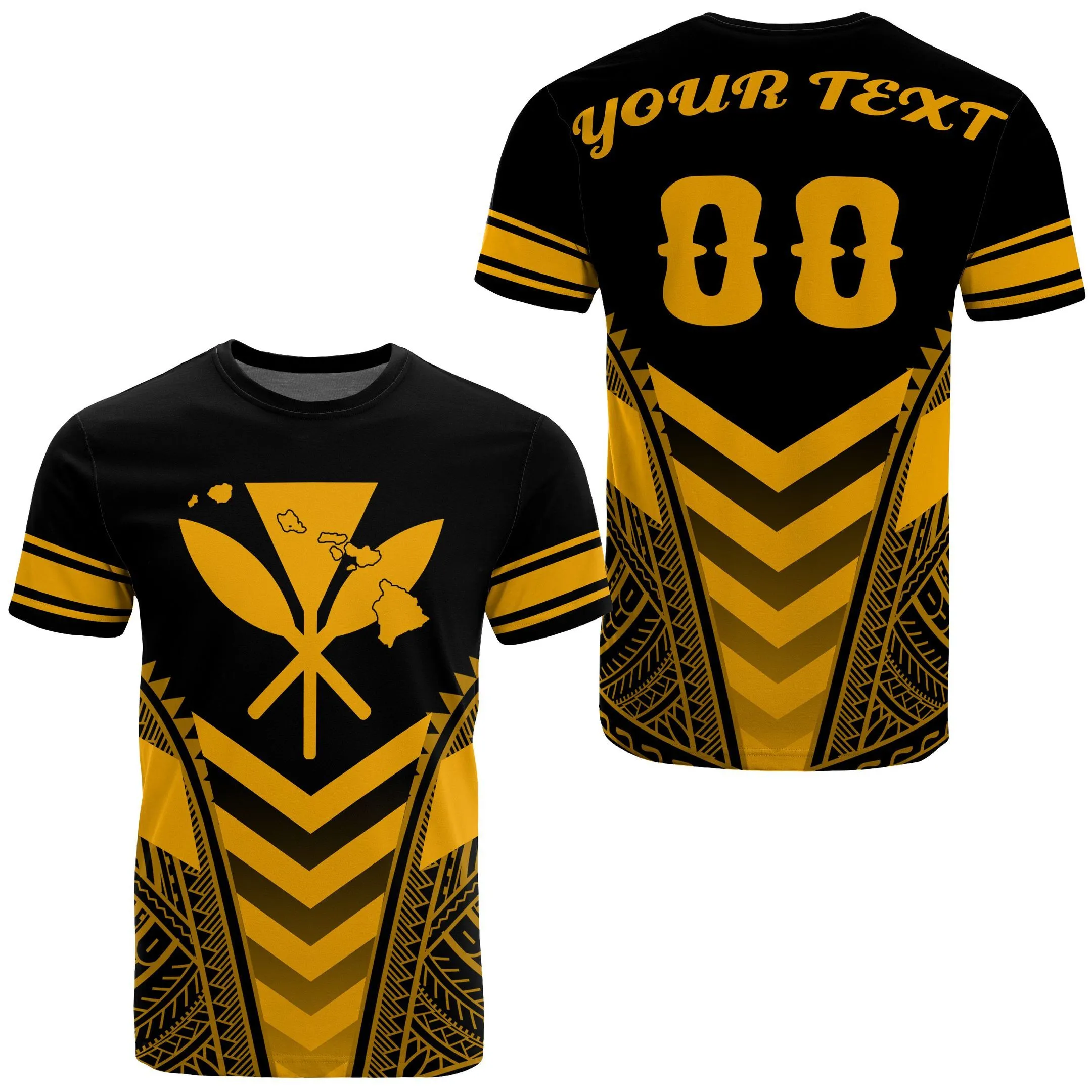 Hawaii Kanaka Map Football Jersey Polynesian T-shirt – Black & Yellow – Maris Style – Ah – J3