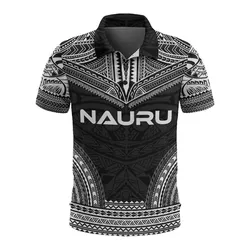 Nauru Polo Shirt - Nauru Flag Polynesian Chief Tattoo Black Version