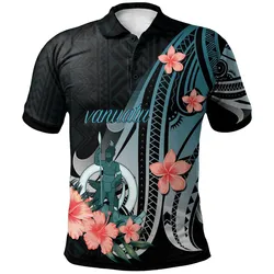 Vanuatu Polo Shirt - Turquoise Polynesian Hibiscus Pattern Style