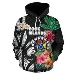 Cook Islands All Over Hoodie Coat Of Arms Polynesian With Hibiscus