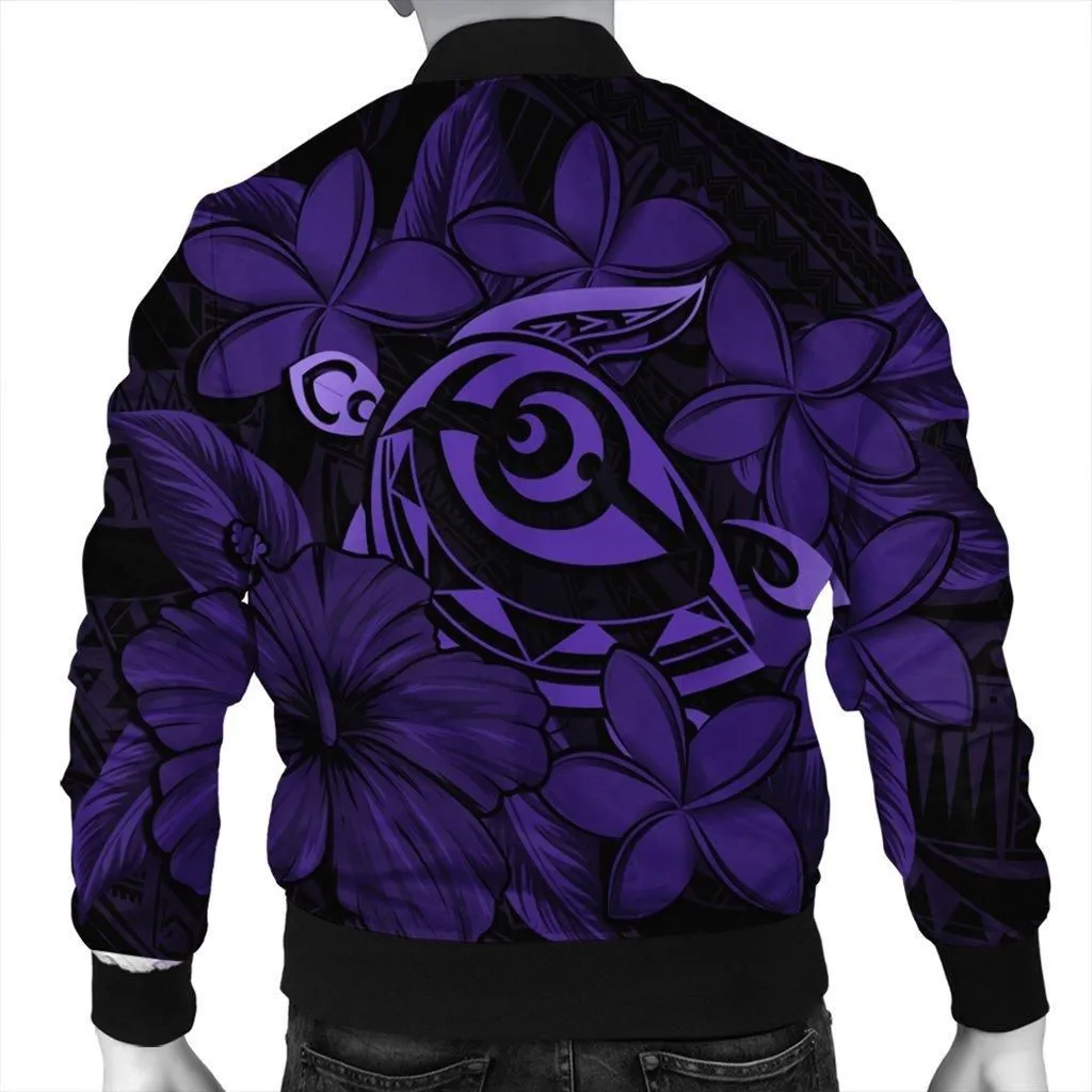 Hawaiian Turtle Hibiscus Plumeria Kanaka Polynesian Bomber Jacket Purple - Soft Style - AH