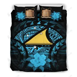 Tokelau Turquoise Hibiscus Blue And Black Bedding Set Bedroom Decor