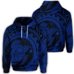 Hawaiian Kanaka Honu Map Hibiscus Globular Polynesian Blue Hoodie