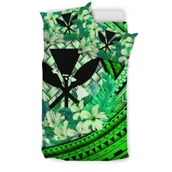 Alohawaii Bedding Set - Cover and Pillow Cases Kanaka Maoli (Hawaiian) - Lauhala Polynesian Hibiscus Green A24