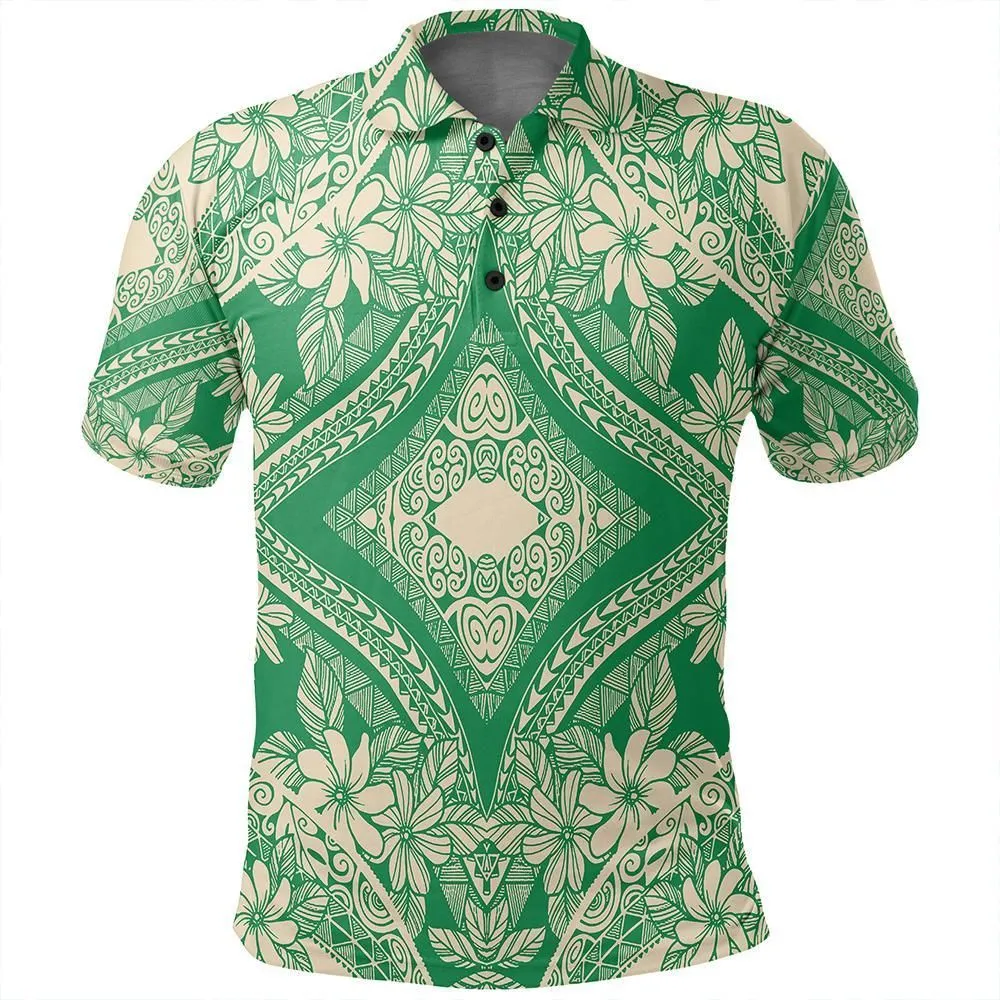 Unisex Polynesian Plumeria Mix Green Polo Shirt - AH